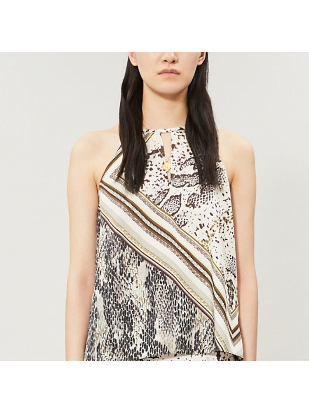 Ted Baker Sartay Snakeskin-print Satin Top In Taupe